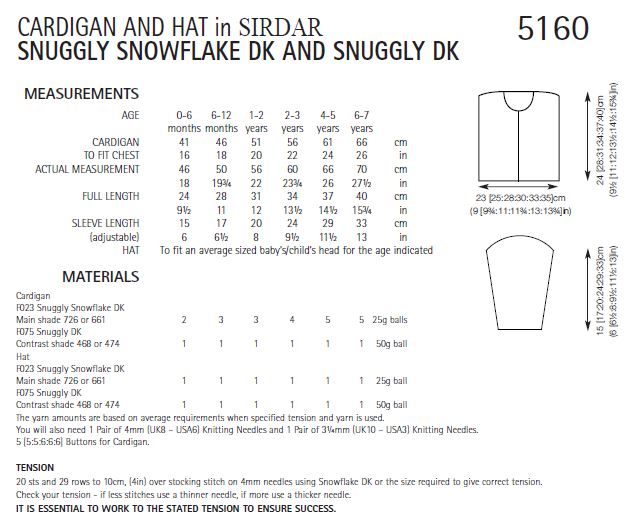Sirdar 5160 Cardigan and Hat in Snuggly Snowflake DK and Snuggly DK (PDF) Knit in a Box