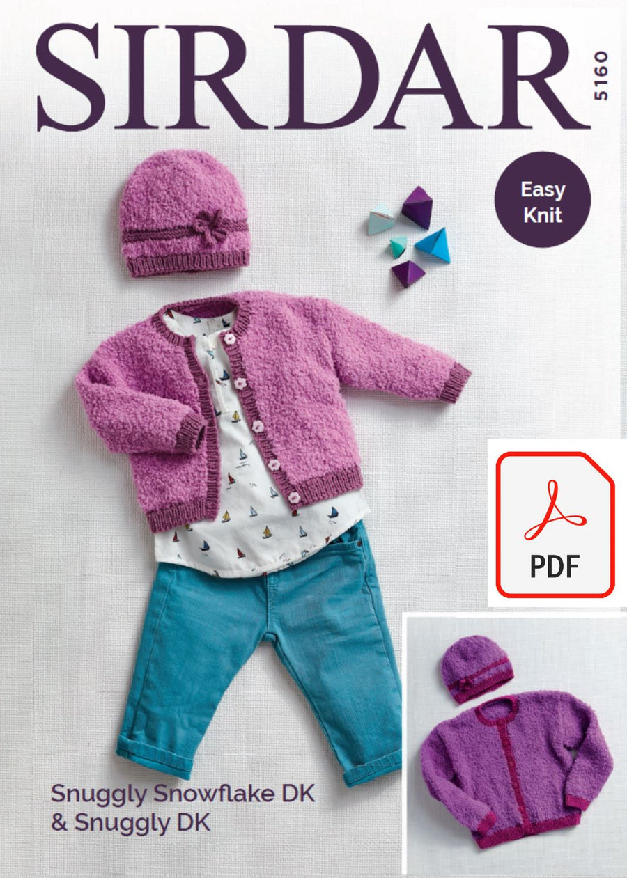 Sirdar 5160 Cardigan and Hat in Snuggly Snowflake DK and Snuggly DK (PDF) Knit in a Box 