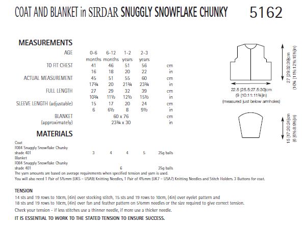 Sirdar 5162 Coat and Blanket in Snuggly Snowflake Chunky (PDF) Knit in a Box