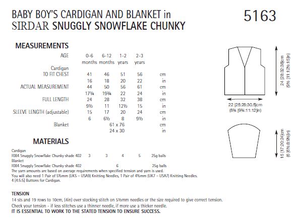 Sirdar 5163 Baby Boy´s Cardigan and Blanket in Snuggly Snowflake Chunky (PDF) Knit in a Box