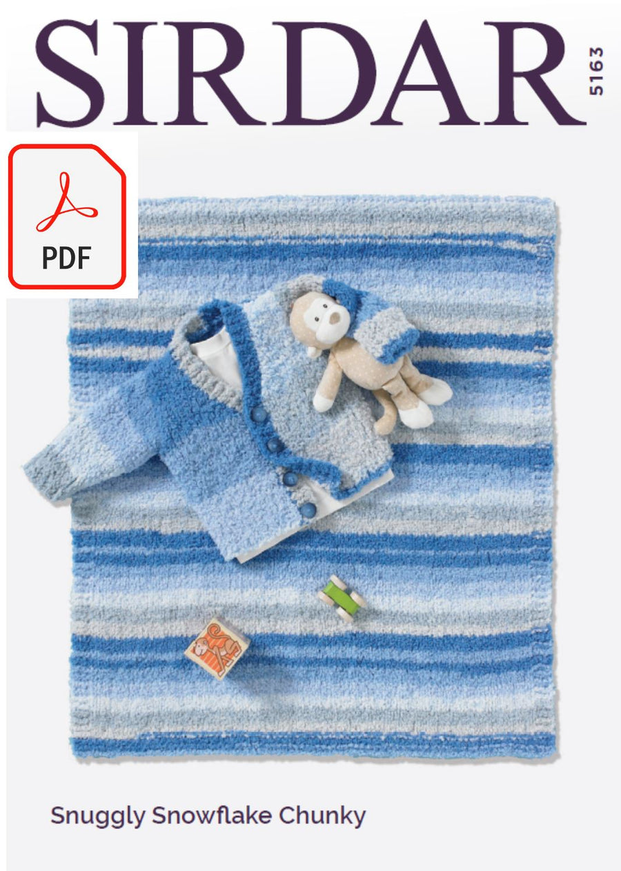 Sirdar 5163 Baby Boy´s Cardigan and Blanket in Snuggly Snowflake Chunky (PDF) Knit in a Box 