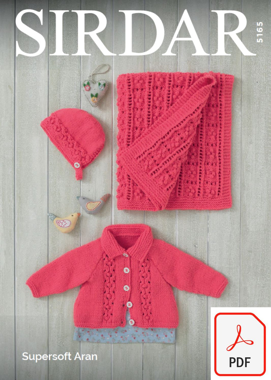 Sirdar 5165 Baby Girl´s Jacket, Bonnet and Blanket in Supersoft Aran (PDF) Knit in a Box 