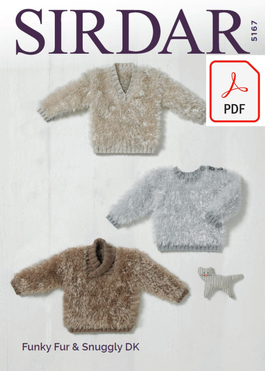 Sirdar 5167 Baby Boy´s Sweaters in Funky Fur and Snuggly DK (PDF) Knit in a Box 