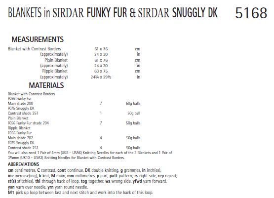 Sirdar 5168 Blankets in Funky Fur and Snuggly DK (PDF) Knit in a Box