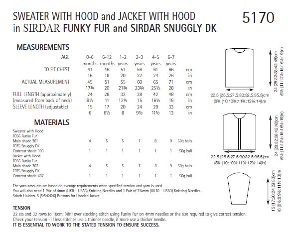 Sirdar 5170 Sweater with Hood and Jacket with Hood in Funky Fur and Snuggly DK (PDF) Knit in a Box