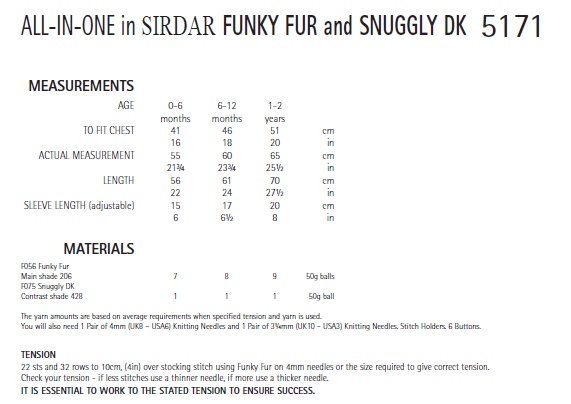 Sirdar 5171 All-In-One in Funky Fur and Snuggly DK (PDF) Knit in a Box