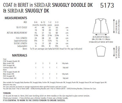 Sirdar 5173 Coat and Beret in Snuggly Doodle DK and Snuggly DK (PDF) Knit in a Box