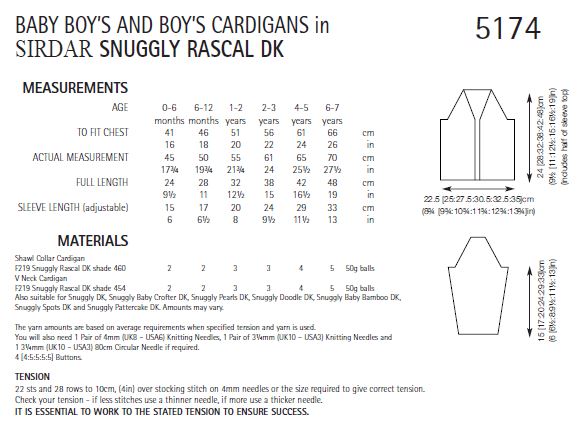 Sirdar 5174 Baby Boy´s ans Boy´s Cardigans in Snuggly Rascal DK (PDF) Knit in a Box