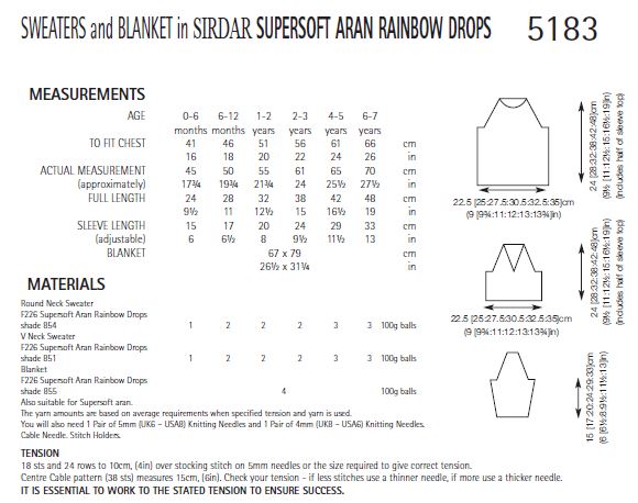 Sirdar 5183 Sweaters and Blanket in Supersoft Aran Rainbow Drops (PDF) Knit in a Box