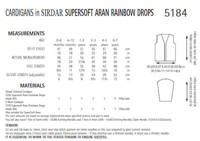 Sirdar 5184 Cardigans in Supersoft Aran Rainbow Drops (PDF) Knit in a Box