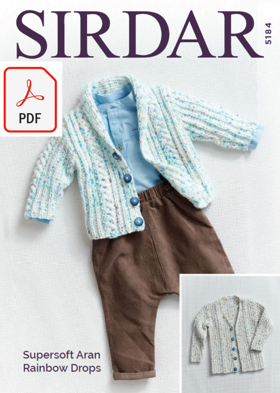 Sirdar 5184 Cardigans in Supersoft Aran Rainbow Drops (PDF) Knit in a Box 