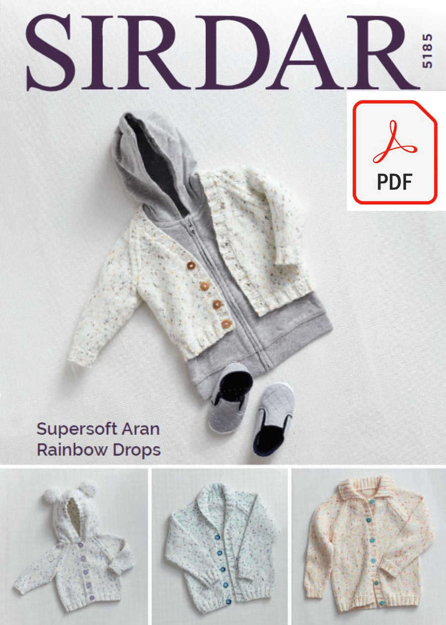 Sirdar 5185 Cardigans in Supersoft Aran Rainbow Drops (PDF) Knit in a Box 