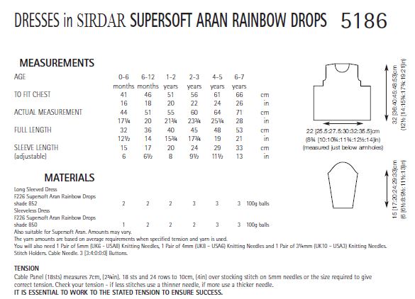 Sirdar 5186 Dresses in Supersoft Aran Rainbow Drops (PDF) Knit in a Box