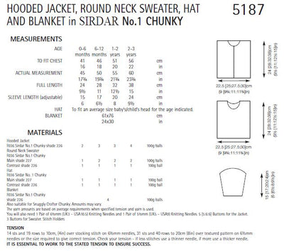 Sirdar 5187 Hooded Jacket, Round Neck Sweater, Hat and Blanket in Sirdar No.1 Chunky (PDF) Knit in a Box