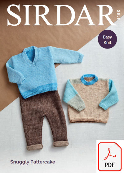 Sirdar 5190 Round Neck and V Neck Sweaters in Snuggly Pattercake DK (PDF) Knit in a Box