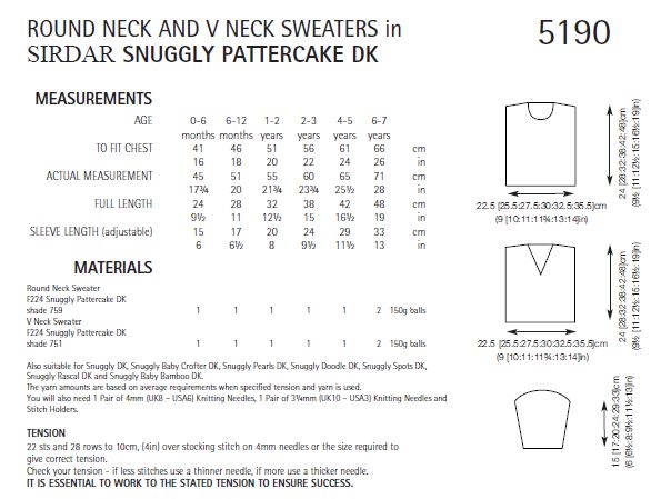 Sirdar 5190 Round Neck and V Neck Sweaters in Snuggly Pattercake DK (PDF) Knit in a Box