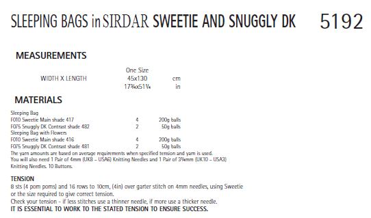 Sirdar 5192 Sleeping Bags in Sweetie and Snuggly DK (PDF) Knit in a Box