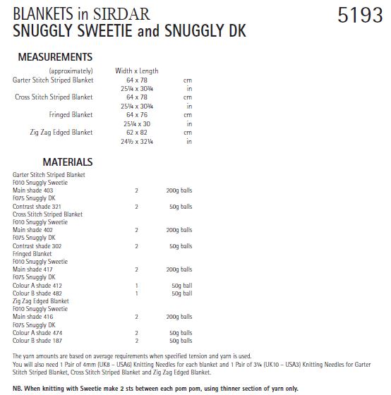 Sirdar 5193 Blankets in Snuggly Sweetie and Snuggly DK (PDF) Knit in a Box