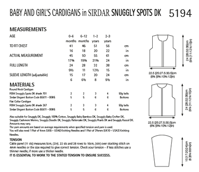 Sirdar 5194 Baby & Girl's Cardigans in Snuggly Spots DK (PDF) Knit in a Box