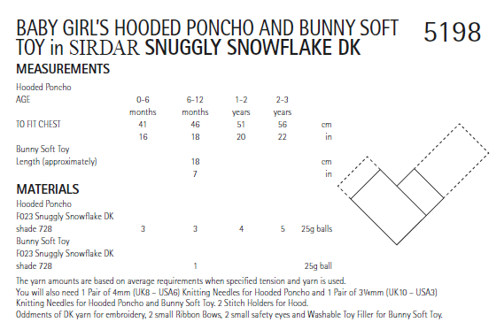 Sirdar 5198 Baby Girl's Hooded Poncho & Bunny Soft Toy in Snuggly Snowflake DK (PDF) Knit in a Box