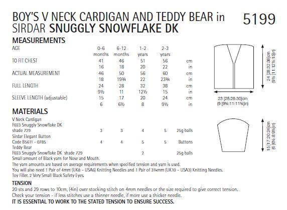 Sirdar 5199 Baby Boy's V Neck Cardigan & Teddy Bear Toy in Snuggly Snowflake DK (PDF) Knit in a Box