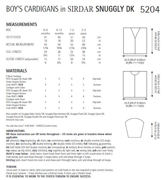 Sirdar 5204 Crochet Boy's Cardigans in Sirdar Snuggly DK (PDF) Knit in a Box