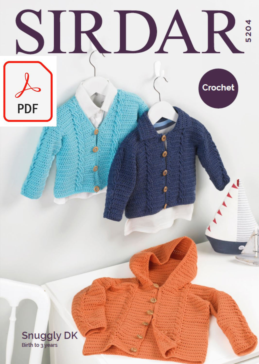 Sirdar 5204 Crochet Boy's Cardigans in Sirdar Snuggly DK (PDF) Knit in a Box 