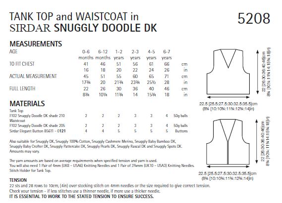 Sirdar 5208 Baby / Childrens Tank Top & Waistcoat in Snuggly Doodle DK (PDF) Knit in a Box