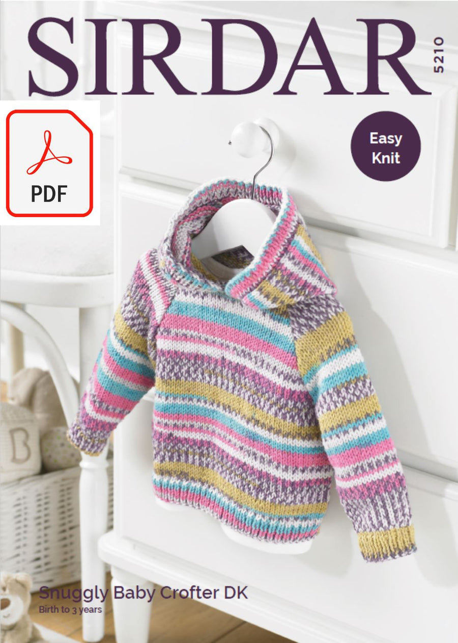 Sirdar 5210 Baby's Hooded Sweater in Sirdar Snuggly Baby Crofter DK (PDF) Knit in a Box 