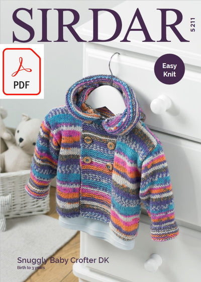 Sirdar 5211 Baby Boy's Duffle Coat in Sirdar Snuggly Baby Crofter DK (PDF) Knit in a Box