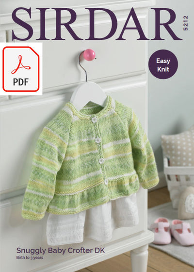 Sirdar 5212 Baby Girl's Cardigan with Peplum in Sirdar Snuggly Baby Crofter DK (PDF) Knit in a Box