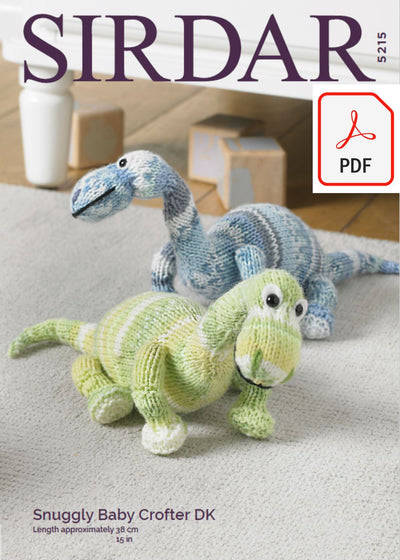 Sirdar 5215 Dinosaur Toy in Sirdar Snuggly Baby Crofter DK (PDF) Knit in a Box