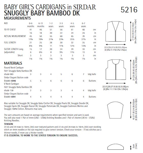 Sirdar 5216 Baby / Girl's Cardigan in Sirdar Snuggly Baby Bamboo DK (PDF) Knit in a Box
