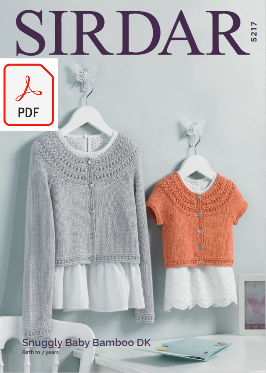 Sirdar 5217 Baby / Children's Cardigans in Sirdar Snuggly Baby Bamboo DK (PDF) Knit in a Box 