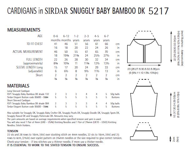 Sirdar 5217 Baby / Children's Cardigans in Sirdar Snuggly Baby Bamboo DK (PDF) Knit in a Box