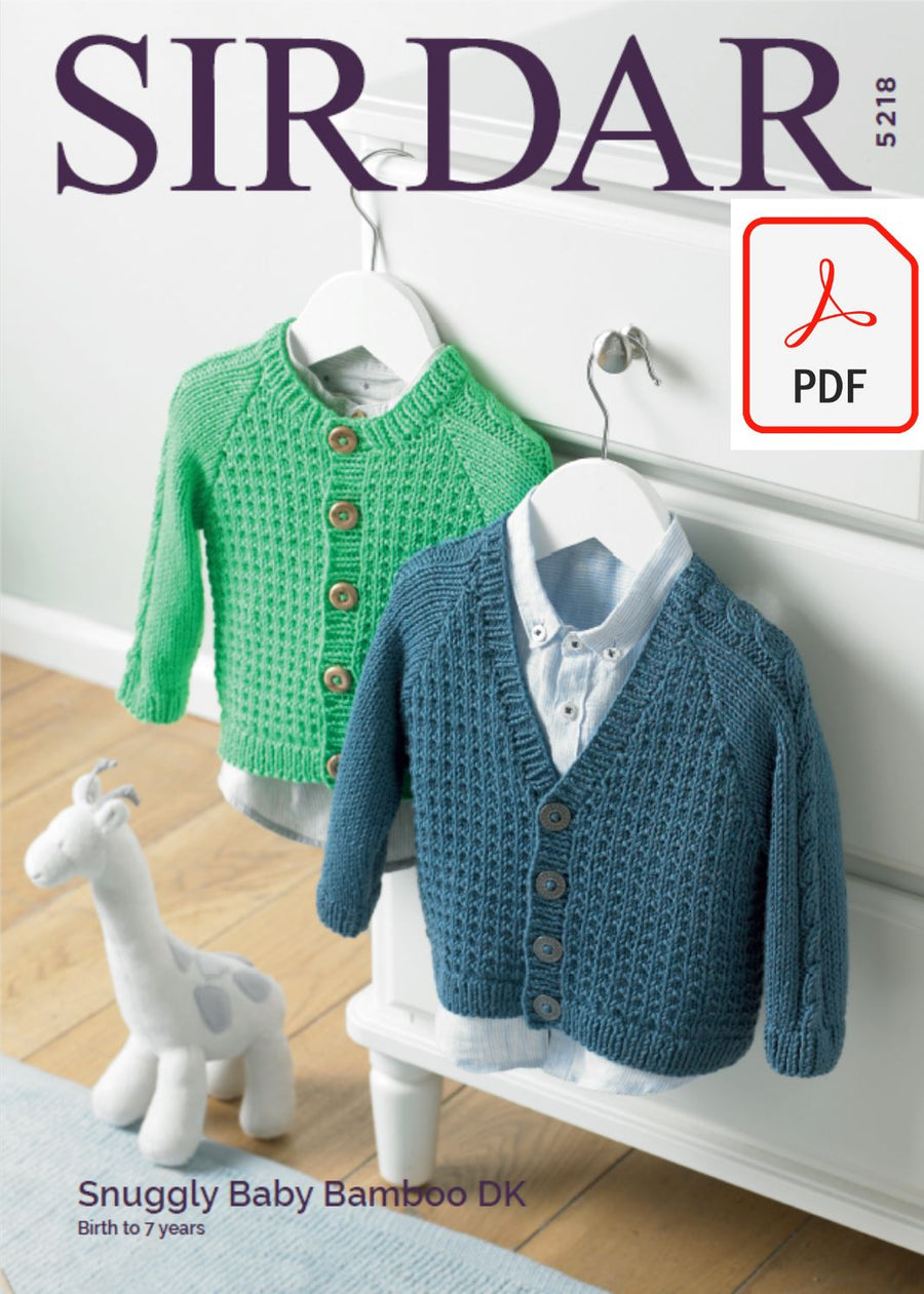 Sirdar 5218 Baby / Boy's Cardigans in Sirdar Snuggly Baby Bamboo DK (PDF) Knit in a Box 