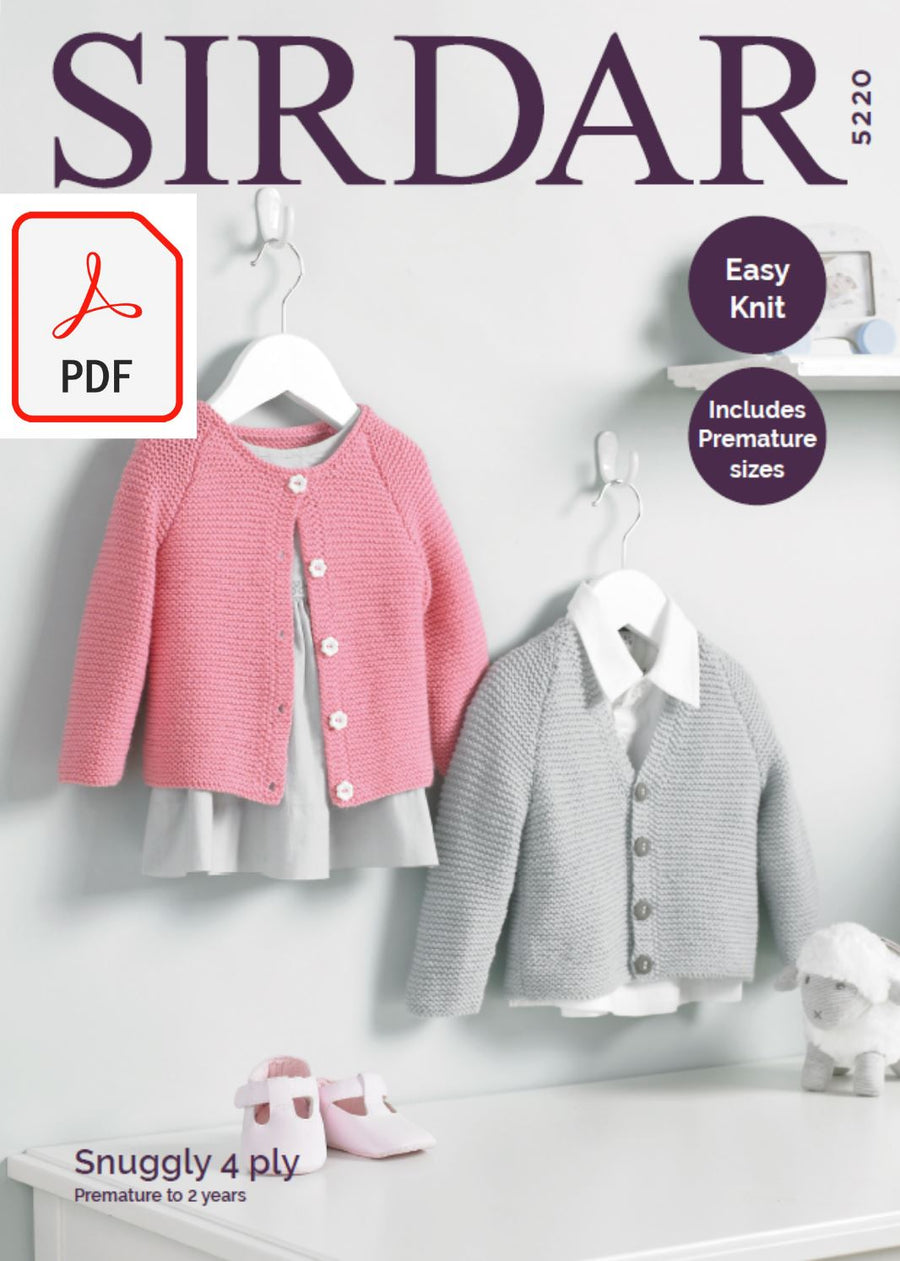Sirdar 5220 Baby's V Neck & Round Neck Cardigans in Snuggly 4 Ply (PDF) Knit in a Box 