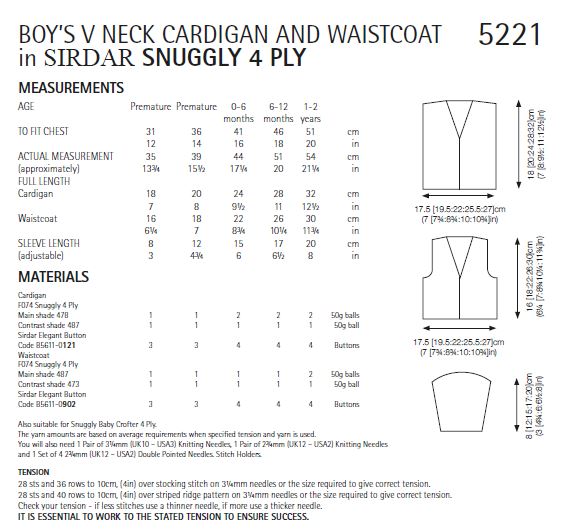 Sirdar 5221 Boy's V Neck Cardigan & Waistcoat in Snuggly 4 Ply (PDF) Knit in a Box
