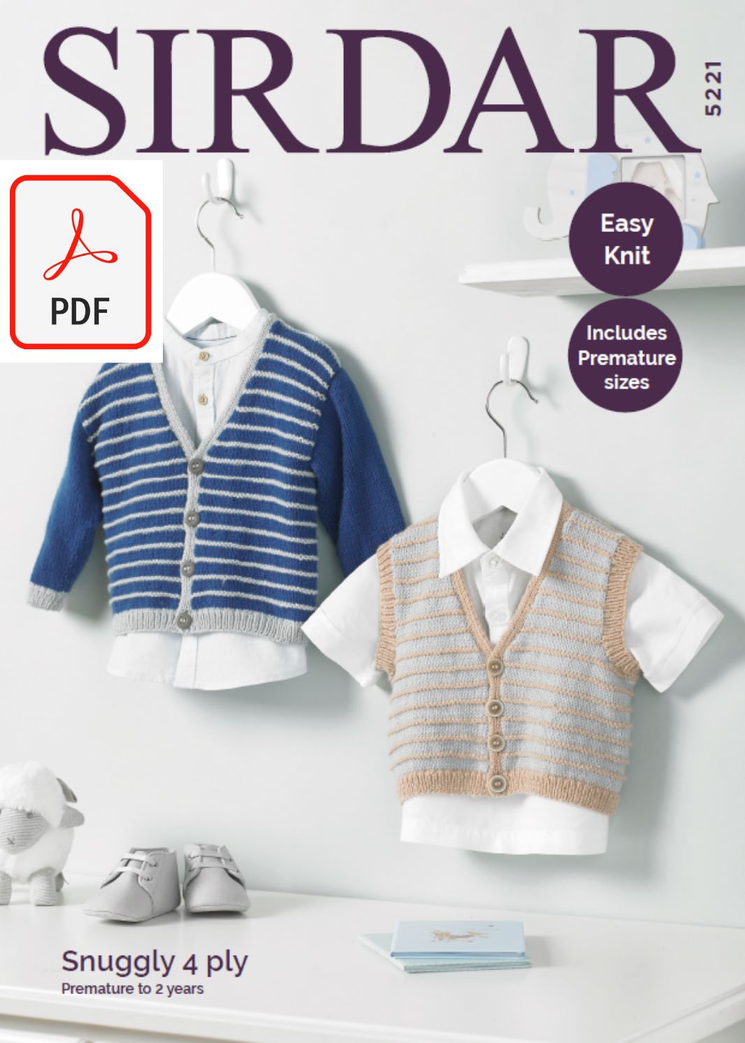 Sirdar 5221 Boy's V Neck Cardigan & Waistcoat in Snuggly 4 Ply (PDF) Knit in a Box