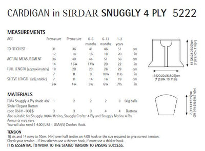 Sirdar 5222 Babies Crochet Cardigan in Snuggly 4 Ply (PDF) Knit in a Box