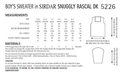 Sirdar 5226 Boy's Sweater in Snuggly Rascal DK (PDF) Knit in a Box
