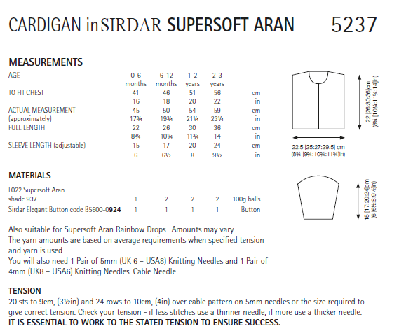 Sirdar 5237 Baby's Cardigan in Sirdar Supersoft Aran (PDF) Knit in a Box