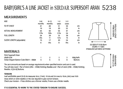 Sirdar 5238 Baby Girl's A Line Jacket in Sirdar Supersoft Aran (PDF) Knit in a Box