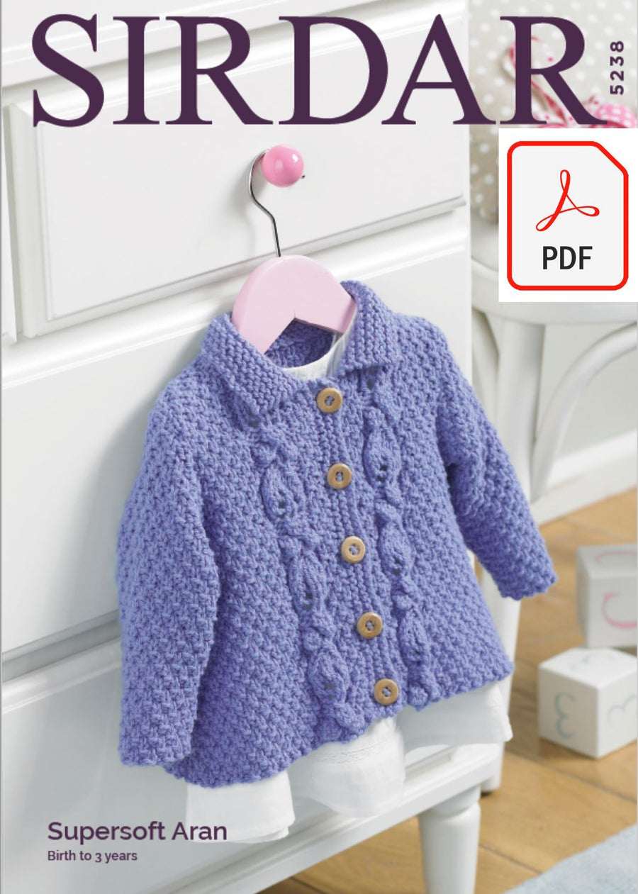 Sirdar 5238 Baby Girl's A Line Jacket in Sirdar Supersoft Aran (PDF) Knit in a Box 