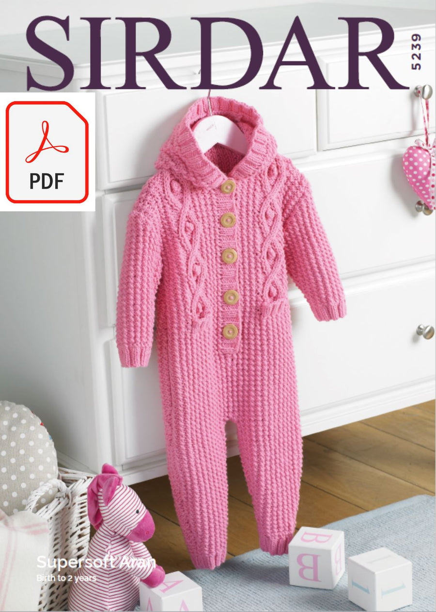 Sirdar 5239 Hooded All In One / Onesie in Sirdar Supersoft Aran (PDF) Knit in a Box 