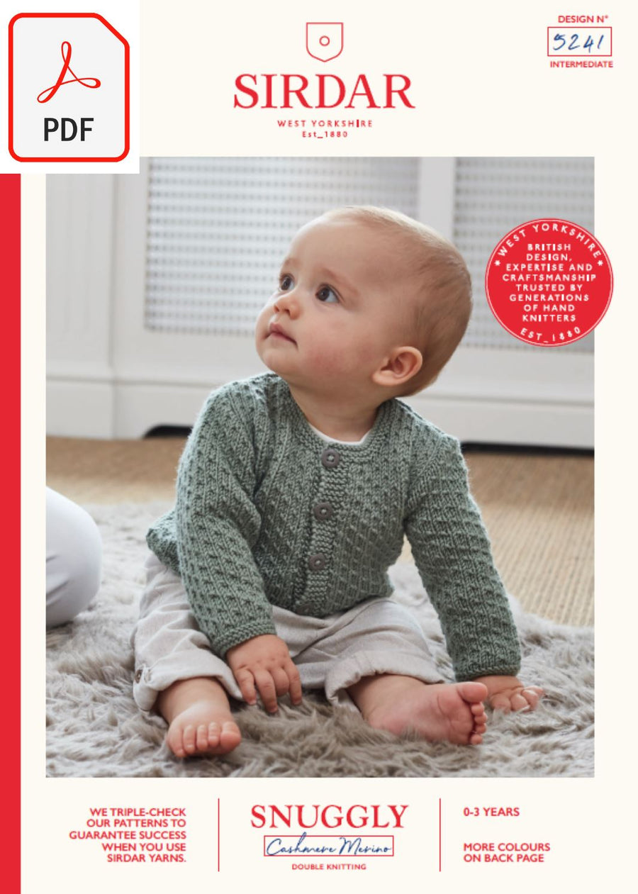Sirdar 5241 Baby's Cardigan in Snuggly Cashmere Merino DK (PDF) Knit in a Box 