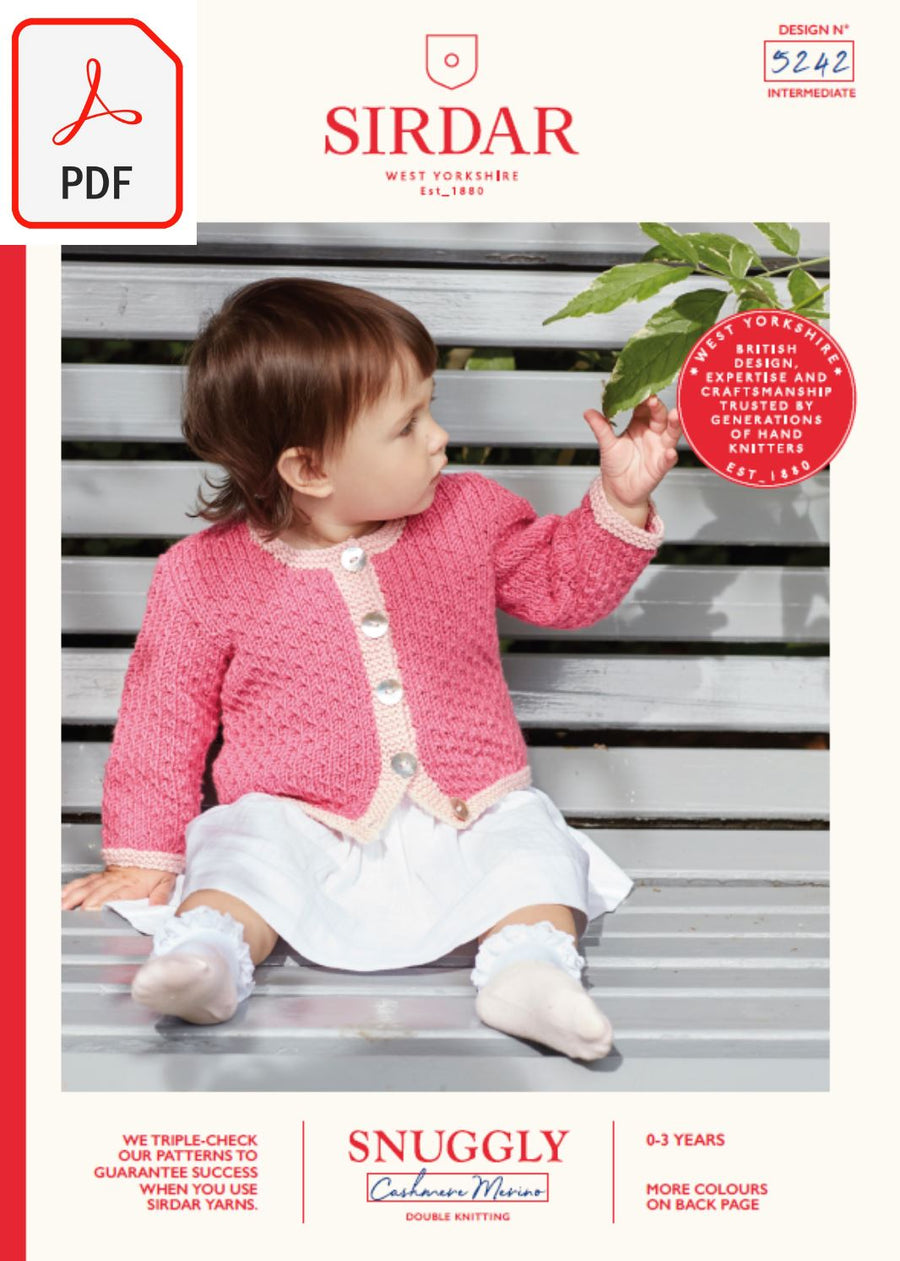Sirdar 5242 Baby's Cardigan in Snuggly Cashmere Merino DK (PDF) Knit in a Box 