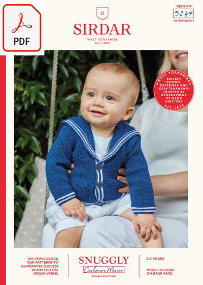 Sirdar 5247 Baby's Sailor Cardigan in Snuggly Cashmere Merino DK (PDF) Knit in a Box