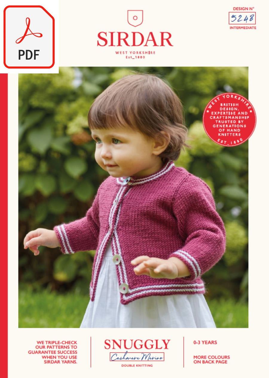 Sirdar 5248 Baby's Round Neck Cardigan in Snuggly Cashmere Merino DK (PDF) Knit in a Box 