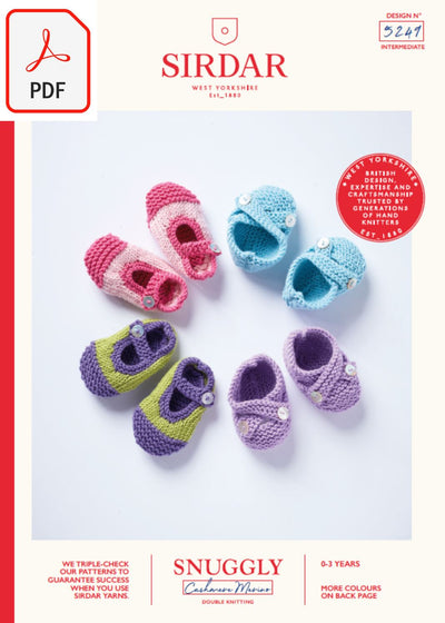 Sirdar 5249 Baby's Shoes in Snuggly Cashmere Merino DK (PDF) Knit in a Box